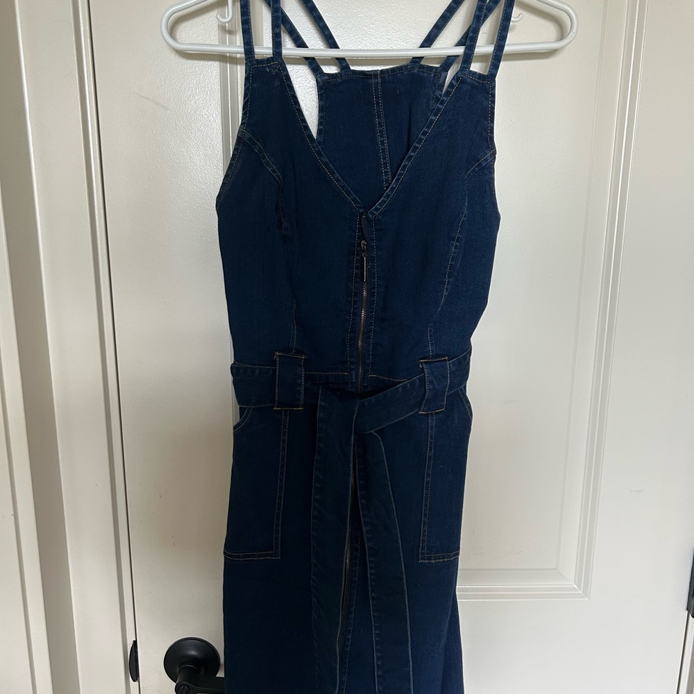 Lulu's Navy Denim Midi Dress